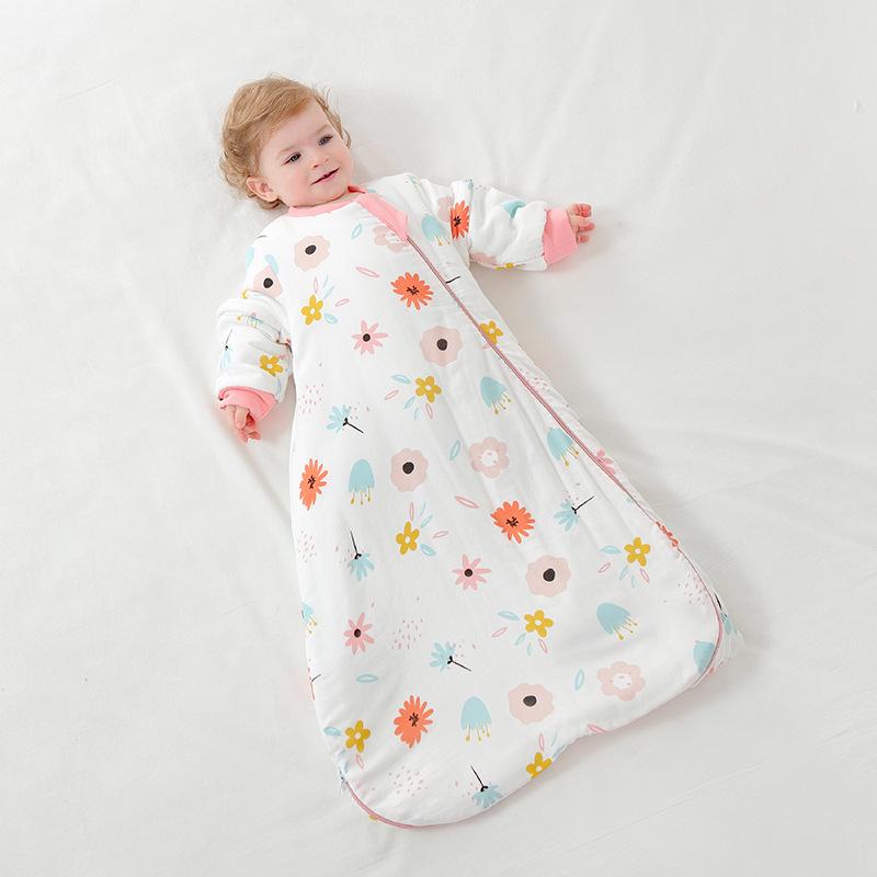 スリーパー ベビー キッズ 赤ちゃん 新生児 乳幼児 子供用 秋冬 防寒 綿100% 厚手 中綿入り 一体型 衣服型 足蹴り防止 寝冷え防止 あったか 保温 洗濯可能 袖取り外し可能 寝袋