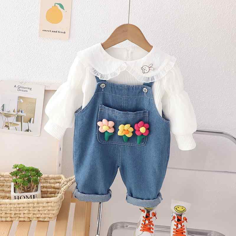 ベビー服 女の子 赤ちゃん サロペット オーバーオール セットアップ 小花柄 綿 コットン 長袖 長ズボン カジュアル かわいい 普段使い お出かけ 部屋着 春秋 上下セット
