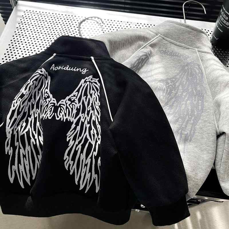 セットアップ 男の子 ベビー キッズ 春秋 スポーツ カジュアル ジップアップ 綿 コットン ロゴ プリント 普段着 柔らかい 着心地快適 上下セット デイリーウェア