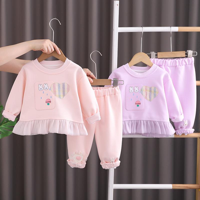 ベビー 女の子 セットアップ 上下セット 2点セット 綿 コットン 柔らかい ソフト かわいい キャラクター キノコ ハート柄 トレーナー スウェット 長袖 パンツ 韓国風 春秋