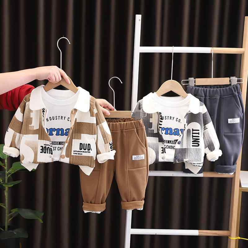 ベビー服 男の子 幼児服 春秋 アルファベット柄 襟付き 3点組 セットアップ 韓国ファッション カジュアル スポーティ かわいい 綿 柔らか素材 長袖 ロングパンツ