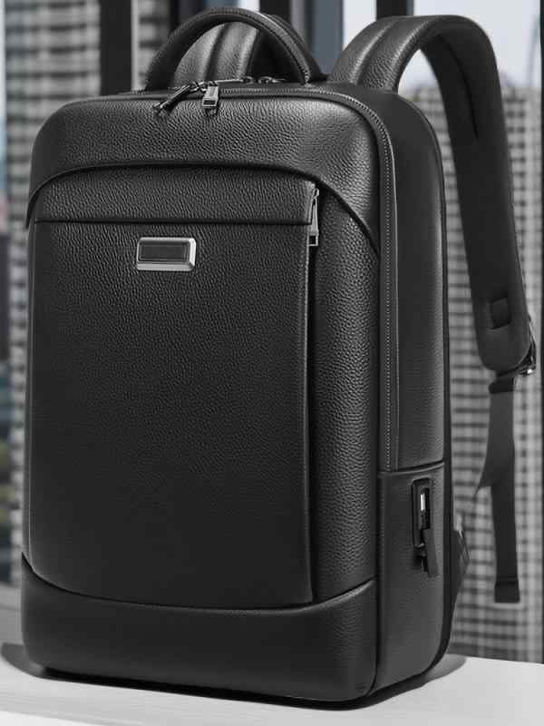 リュックサック メンズ 本革 牛革 ビジネス 通勤 出張 大容量 ノートPC対応 PCバッグ USB充電ポート搭載 高級感 ブラック シンプル S字ショルダー バックパック
