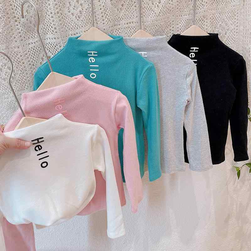 Tシャツ ガールズ 女の子 キッズ 長袖 ハイネック モックネック 無地 インナー 重ね着 やわらか 綿 徳絨素材 あったか 防寒 シンプル ストレッチ 普段使い 通園 通学 韓国風 秋冬 冬物