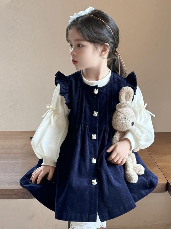 セットアップ キッズ 女の子 子供服 韓国風 長袖トップス ジャンパースカート ワンピース プリンセスライン 春秋 おしゃれ カジュアル ポリエステル