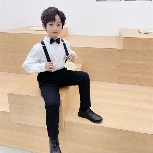 スーツ 男の子 キッズ 白シャツ 黒サスペンダーパンツ セットアップ 綿 フォーマル 礼服 セレモニー 結婚式 フラワーボーイ 発表会 演奏会 入学式 卒園式 韓国風 春秋