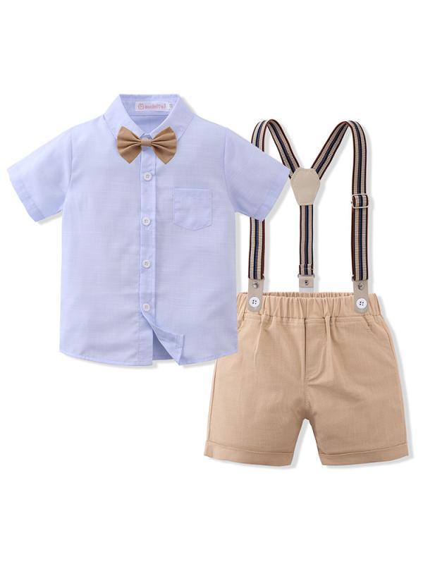 キッズ 男の子 ベビー セットアップ ブリティッシュ カジュアル サロペット 半袖 Tシャツ ショートパンツ 綿 薄手 柔らかい 上下セット 春夏 通園 お出かけ 普段着