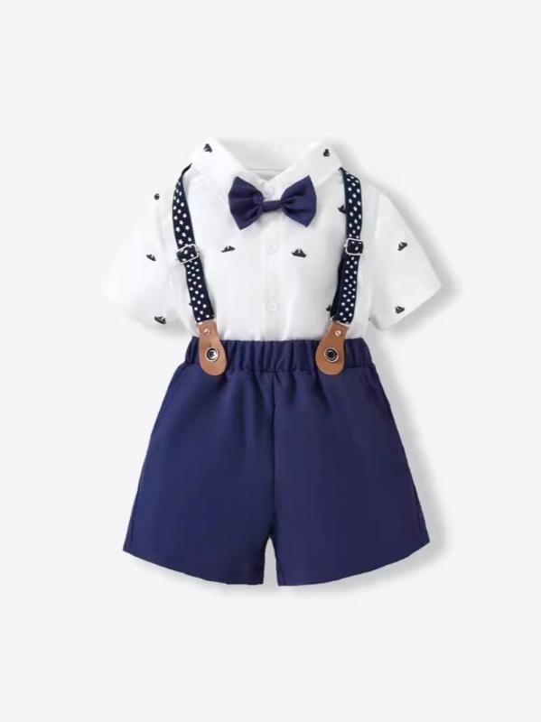 キッズ 男の子 フォーマルスーツ 紳士 ブリティッシュスタイル UKスタイル 半袖 ショートパンツ 2点セット セットアップ 1歳 誕生日 記念日 発表会 結婚式 セレモニー 夏 綿 コットン 柔らかい ホワイト 白