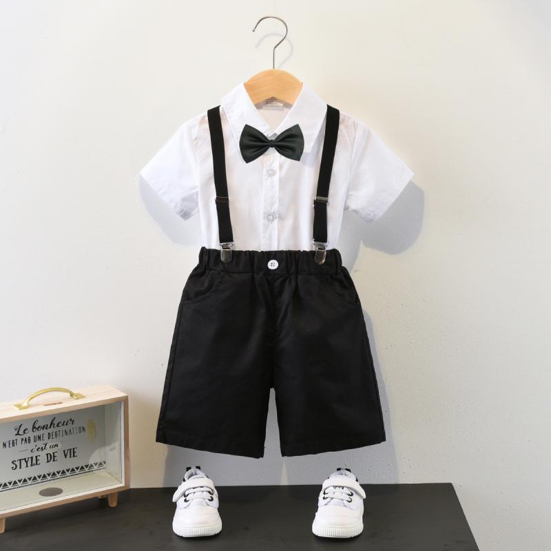 キッズ 男の子 フォーマルスーツ 夏 半袖 ショートパンツ セットアップ 綿100% サスペンダー付き シングルボタン ホワイト ブリティッシュスタイル リングボーイ 卒業式 発表会 衣装