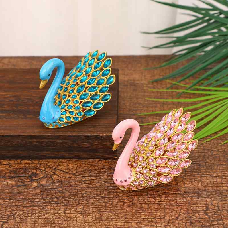 ジュエリーボックス スワンモチーフ 亜鉛合金製 上品 精巧 卓上オブジェ 小物入れ アクセサリー収納 高級感 欧米風 ピンク ブルー バレンタイン プレゼント ギフト