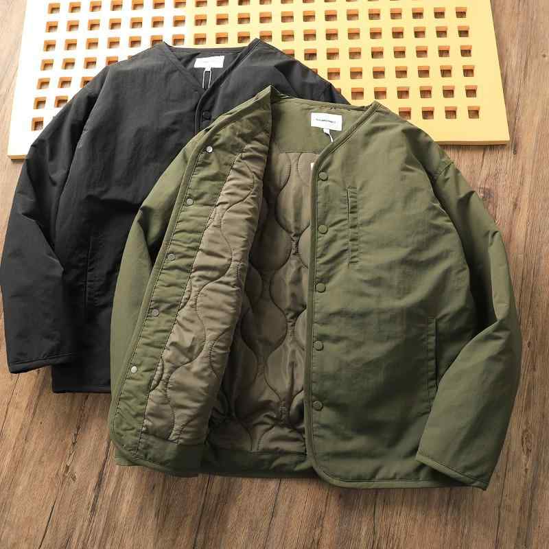 中綿ジャケット メンズ 男性用 冬 防寒 厚手 キルティング 軽量 保温 あったか Vネック レトロ ゆったり ルーズ カジュアル アウター コート 普段使い