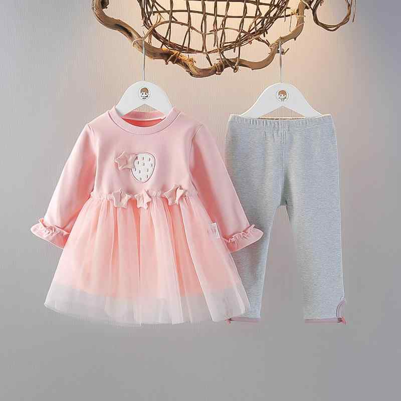 ワンピース 女の子 キッズ ベビー 1-3歳 セットアップ ツーピース 綿 コットン プリンセスドレス チュールスカート 長袖 春秋 普段使い お出かけ かわいい おしゃれ ピンク イエロー