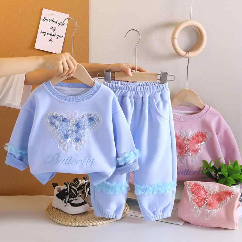 キッズ 女の子 ベビー 韓国子供服 小花柄 立体 蝶々 リボン セットアップ 2点セット 長袖 ロングパンツ コットン 春秋 柔らかい肌触り かわいい おしゃれ 普段使い