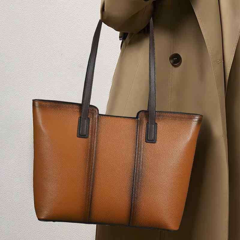 御徒面子 鞄 レディース 成人女性用 本革 牛皮 トートバッグ ハンドバック ショルダーバッグ レトロ 心地好い 大静電容量 普段使い走り デイリー青少年 ジッパー開閉 パステル色の バイ色つや 駱駝 薄墨色 黒いこと 春夏