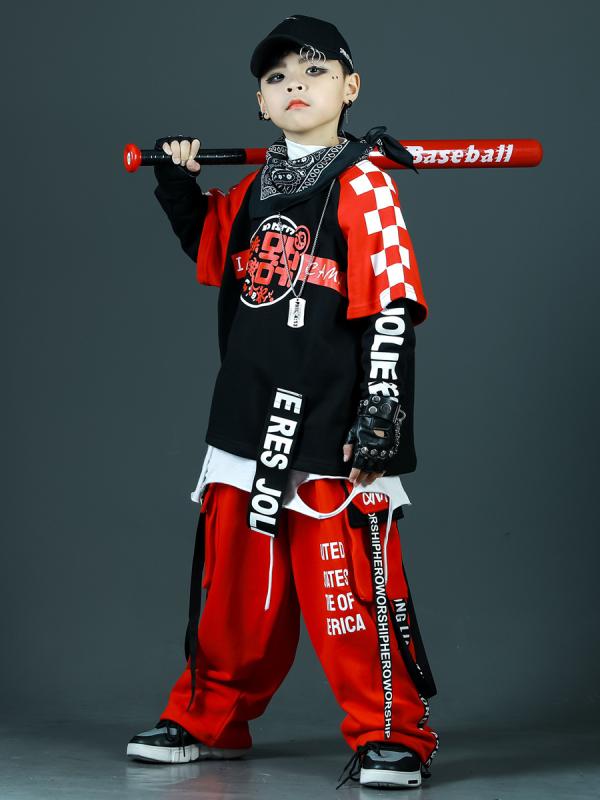 キッズ ダンス衣装 男の子 韓国風 ストリート ヒップホップ 練習着 発表会 ステージ衣装 綿混 ポリエステル 春秋 柔らかい おしゃれ カジュアル チェック柄 切り替え