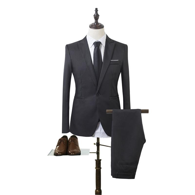 スーツ メンズ 男性用 スリムフィット 細身 ビジネス 通勤 オフィス フォーマル おしゃれ ファッション ツーピース セットアップ コットンブレンド 春秋 ブラック グレー ネイビー ワインレッド