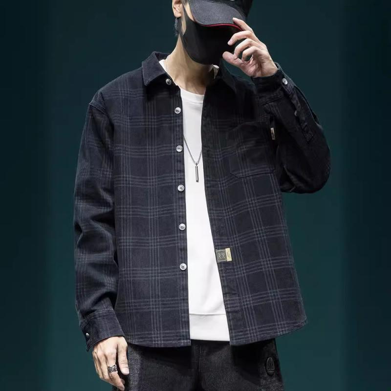 シャツ メンズ チェック柄 長袖 春秋 綿 カジュアル ゆったり ルーズフィット 大きいサイズ ノーアイロン レギュラーカラー トップス アウター ブラック ブルー