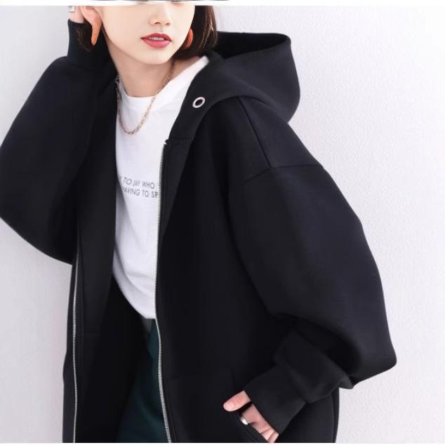パーカー レディース ジップアップ フード付き オーバーサイズ ゆったり 長袖 着痩せ効果 切り替え 韓国風 カジュアル 綿混 ファッション トップス 秋冬 ブラック ブラウン