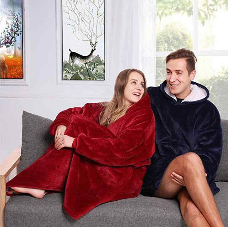 フリース カップル 男女兼用 プルオーバー フード付き ルームウェア 部屋着 ガウン 寝間着 防寒 保温 厚手 綿混 アクリル 丸首 秋冬