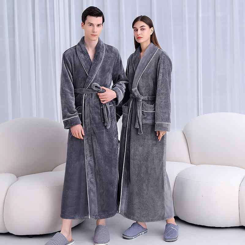 ローブ レディース メンズ 男女兼用 カップル ペア 極厚 フランネル ポリエステル 厚手 あったか 保温性 バスローブ ガウン パジャマ 寝巻き ルームウェア 部屋着 ナイトウェア ロング丈 大きいサイズ ビッグサイズ 秋冬