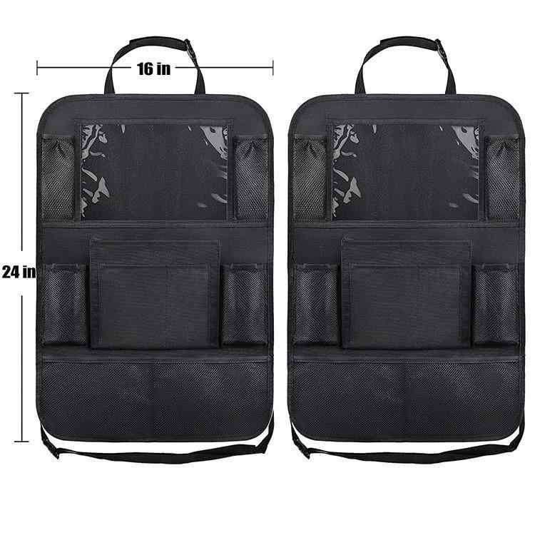 車用シートバックポケット 後部座席収納 多機能 キックガード タブレットホルダー 小物入れ 整理整頓 汚れ防止 保護マット ポリエステル オックスフォード布製 ブラック オールシーズン