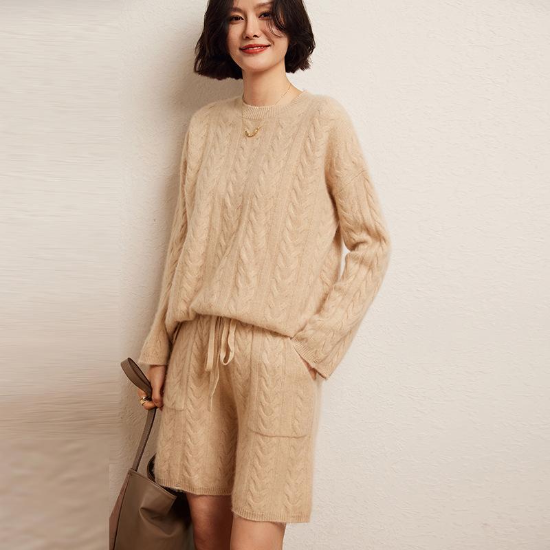 ハーフパンツ レディース 女性用 ショートパンツ ソフトカシミヤ 厚手 ケーブル編み ダメージ加工 クラッシュ 無地 ゆったり リラックス ストレートシルエット ミドルウエスト 伸縮性 カジュアル デイリー 普段使い ラフスタイル 秋冬｜花りぼん 9,220円