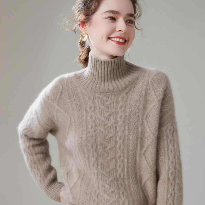 ニット レディース ゆったり 超厚手 カシミヤセーター ハイネック プルオーバー ケーブル編み リブ 長袖 秋冬 通勤 普段使い きれいめ トップス