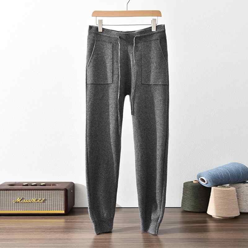 パンツ メンズ 100% カシミヤ ジョガーパンツ 厚手 ゆったり リラックスフィット 保温 防寒 防風 スポーツ カジュアル 高弾性 ニット リブ裾 秋冬|花りぼん