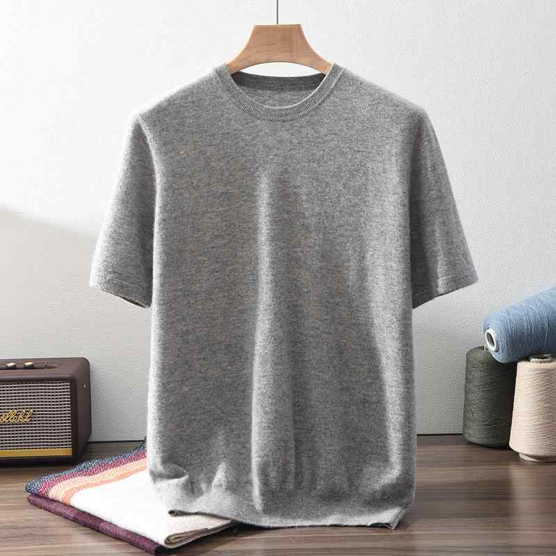 編み物 メンズ 100%カシミール 労働者の一団素っ首 半袖 ゆったり 心地好い 分かりやすい 着回し 秋冬 ともし火ベージュ 薄墨色 ペパーミント緑であること