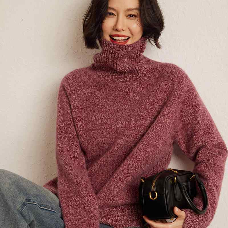 セーター レディース ソフトカシミヤ ハイネック 長袖 ゆったり ルーズフィット 厚手 プルオーバー ミックスヤーン デザイン編み カジュアル きれいめ 通勤 秋冬 トップス