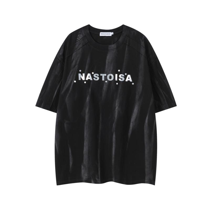Tシャツ メンズ アメリカンカジュアル レトロ ウォッシュ加工 英字プリント 半袖 クルーネック オーバーサイズ ゆったり カジュアル ストリート 春夏 カップルコーデ