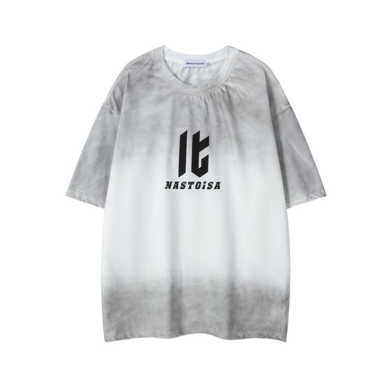 Tシャツ メンズ レディース 男女兼用 ビッグシルエット ゆったり クルーネック 半袖 アメリカンレトロ ヴィンテージ ウォッシュ加工 ユーズド風 スプレーペイント 文字プリント 綿素材 カジュアル ストリート 夏
