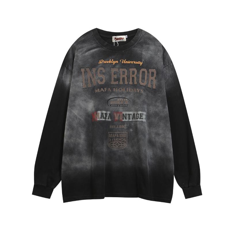 Tシャツ メンズ レディース ユニセックス アメカジ ストリート カジュアル ウォッシュ加工 モンキー柄 プリント ロンT クルーネック ドロップショルダー オーバーサイズ 綿100% コットン 吸湿速乾 通気性 普段使い 春秋