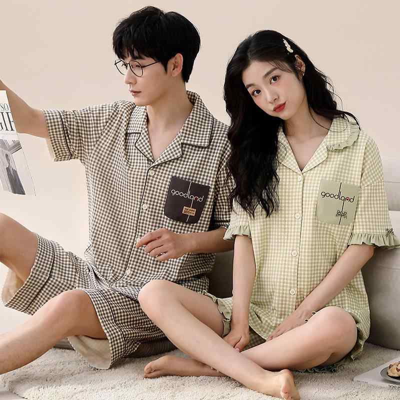 パジャマ 男女兼用 カップル ペア 夏 半袖 前開き セットアップ 綿100% コットン 大きいサイズ ゆったり ルームウェア 部屋着 ワンマイルウェア 通気性 伸縮性 高級感