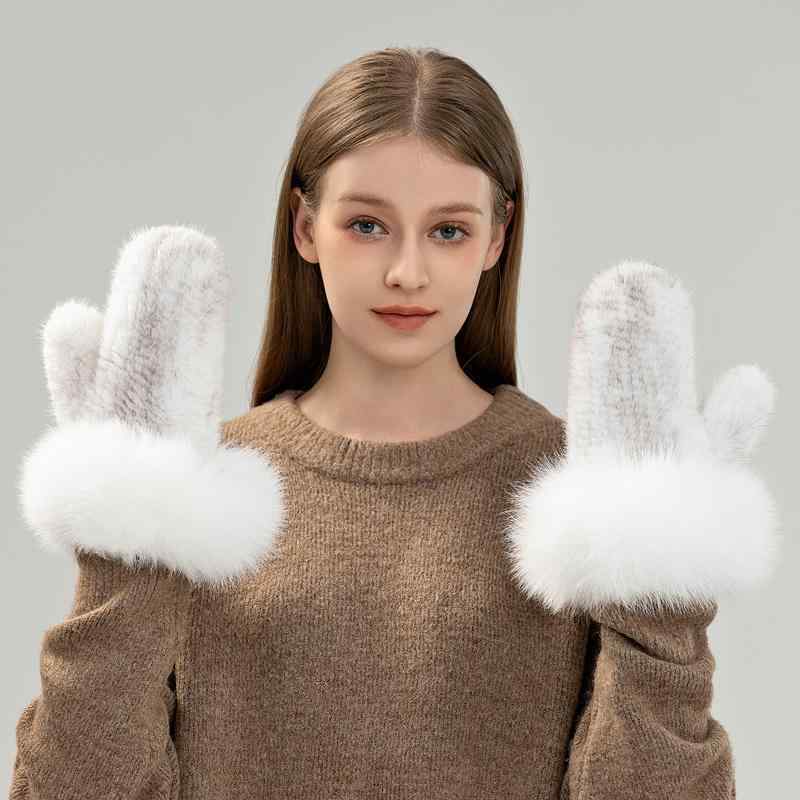 手袋 レディース 女性用 ミンク フォックス ファー ミトン グローブ 秋冬 保温 防寒 暖かい おしゃれ エレガント ストレッチ ブラック ホワイト グレー ベージュ