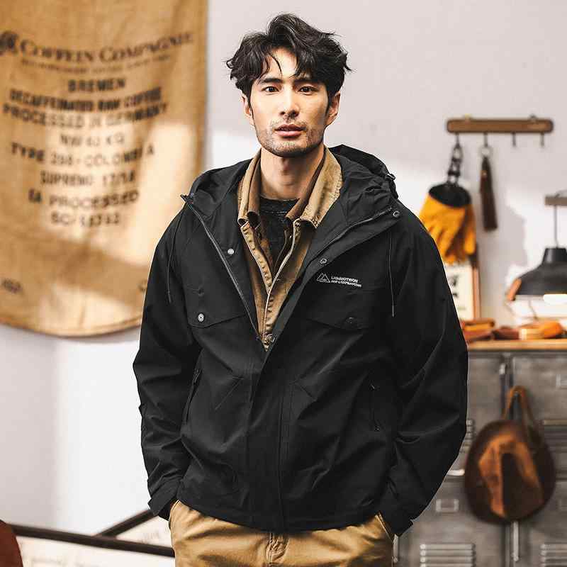 上衣 メンズ アメリカン レトロ 細工物 年月 牟礼パーカー ウィンドブレーカー 役立つこと性 高役立つこと アウトドア 黒 黒いこと 上衣 ルーズフィット ゆったり 多衣嚢 綿混 ポリエステル