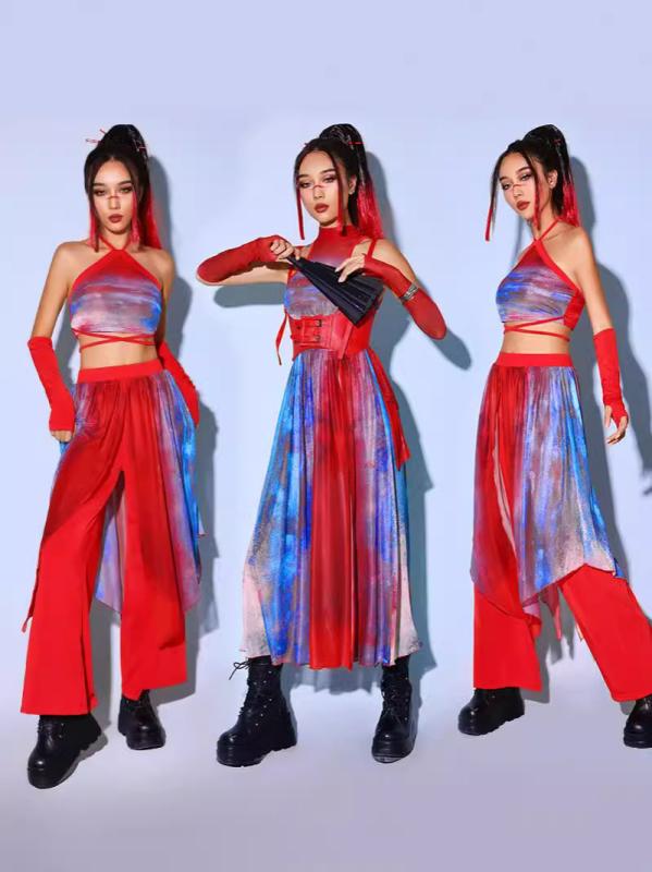 ダンス衣装 レディース 中華風 ガールズグループ ジャズダンス モダンダンス 舞台 発表会 イベント パフォーマンス 団体 伸縮性 スパンデックス