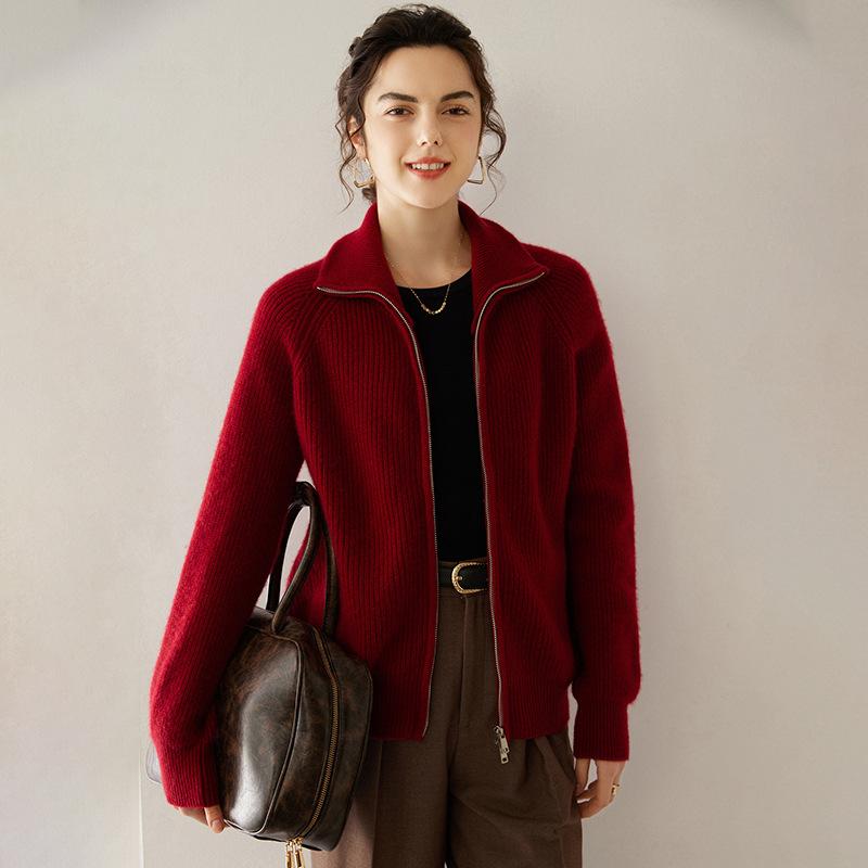 ニットカーディガン レディース カシミヤ 長袖 ゆったり オーバーサイズ ジップアップ レトロ 羽織り 秋冬 厚手 暖かい 防寒 通勤 オフィス 普段使い カジュアル 高見え 上質素材|花りぼん