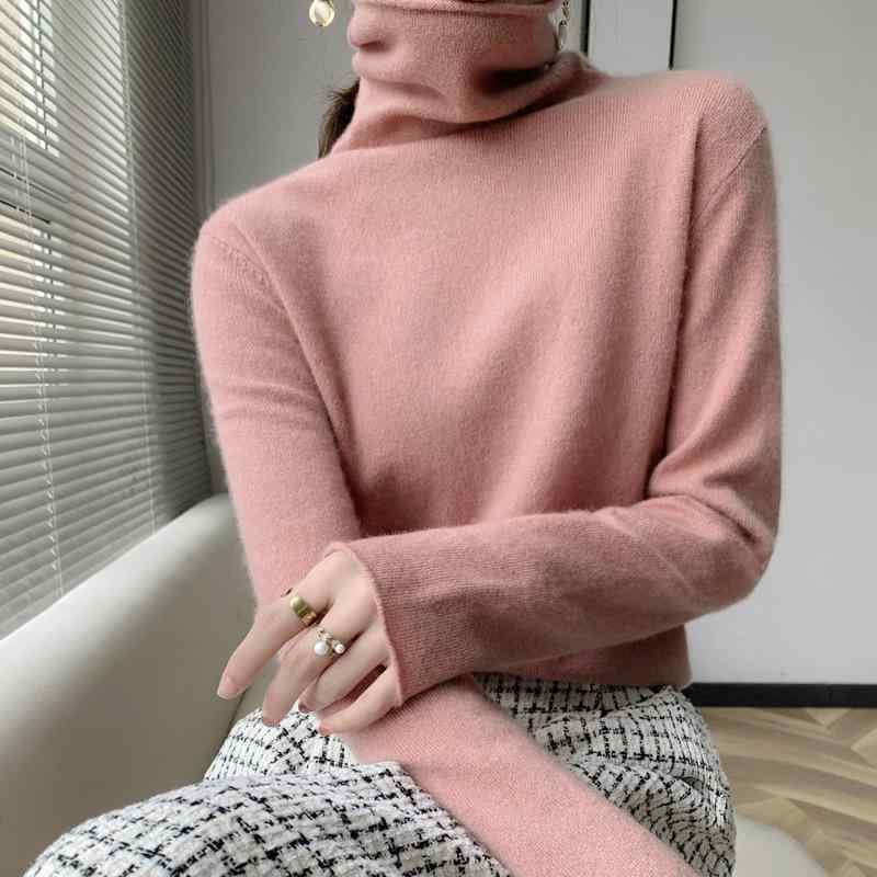ニット レディース タートルネック ハイネック 長袖 プルオーバー ゆったり リラックスフィット カシミヤ 高級感 上質 インナー トップス 保温 あったか シンプル やわらか ソフト 厚手 秋冬 通勤 オフィス カジュアル｜花りぼん