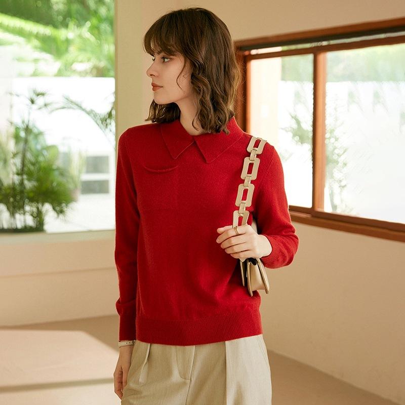 ニット レディース 秋冬 長袖 高混率カシミヤ プルオーバー POLOネック 若見え効果 大人可愛い シンプル 無地 インナー 上品カジュアル