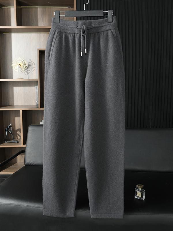 カジュアルパンツ メンズ 秋冬 山羊カシミヤ100% ハイウエスト ドローストリング 肉厚 ジョガーパンツ テーパード ストレッチ 通気性 吸湿速乾 リラックス デイリーユース