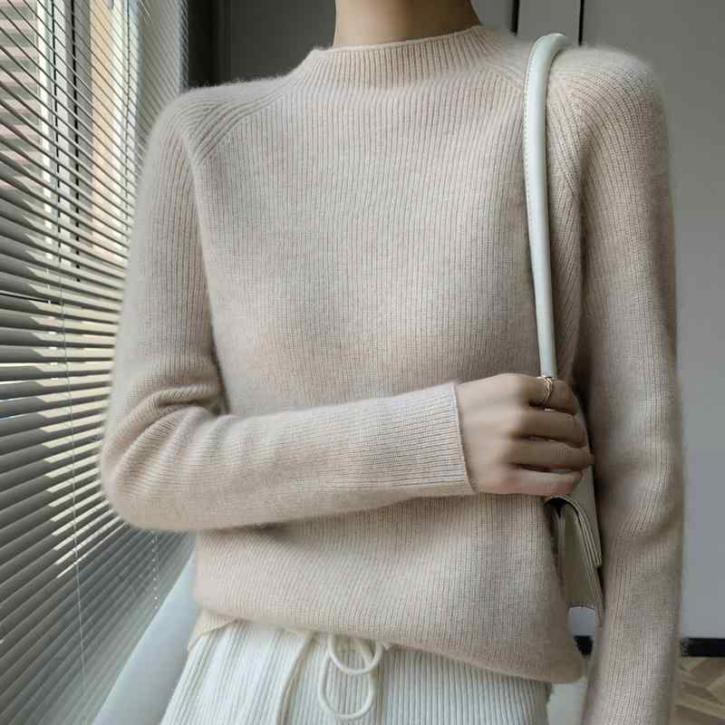 編み物 レディース 成人女性用 カシミール 二分の一素っ首 半ハイネック ティーシャツ か細い 細身 長袖 肌付き 重ね着 トップス 通い 執務室 好いたらしいめ 窈窕たる 窈窕たる 秋冬