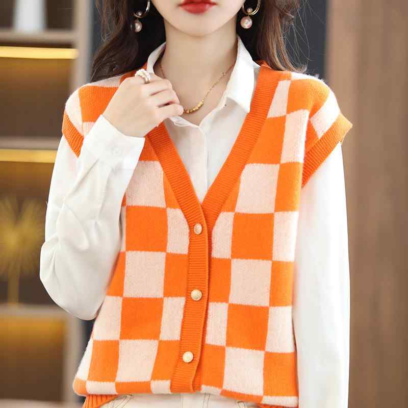 限りない レディース 春夏 Vのど頚 ゆったり 編み物ジレー 毛糸 カシミール ジレ 普段使い走り 事務所 心地よい 好いたらしいめ 伸び伸びする 体型取りまかなう 羽織り 前食い違い 御膳上等感