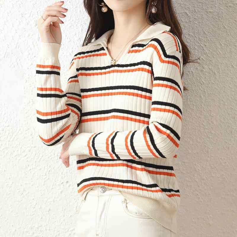 Tシャツ レディース 春秋 長袖 Vネック ストライプ柄 コットン素材 トップス カットソー インナー 重ね着 通勤 オフィス デイリーユース ルームウェア ホワイト ブルー