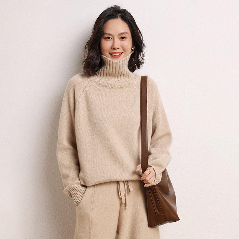 ニット レディース セーター カシミヤ100% 高級感 ハイネック タートルネック 厚手 肉厚 三本撚り ゆったり オーバーサイズ 秋冬 インナー プルオーバー