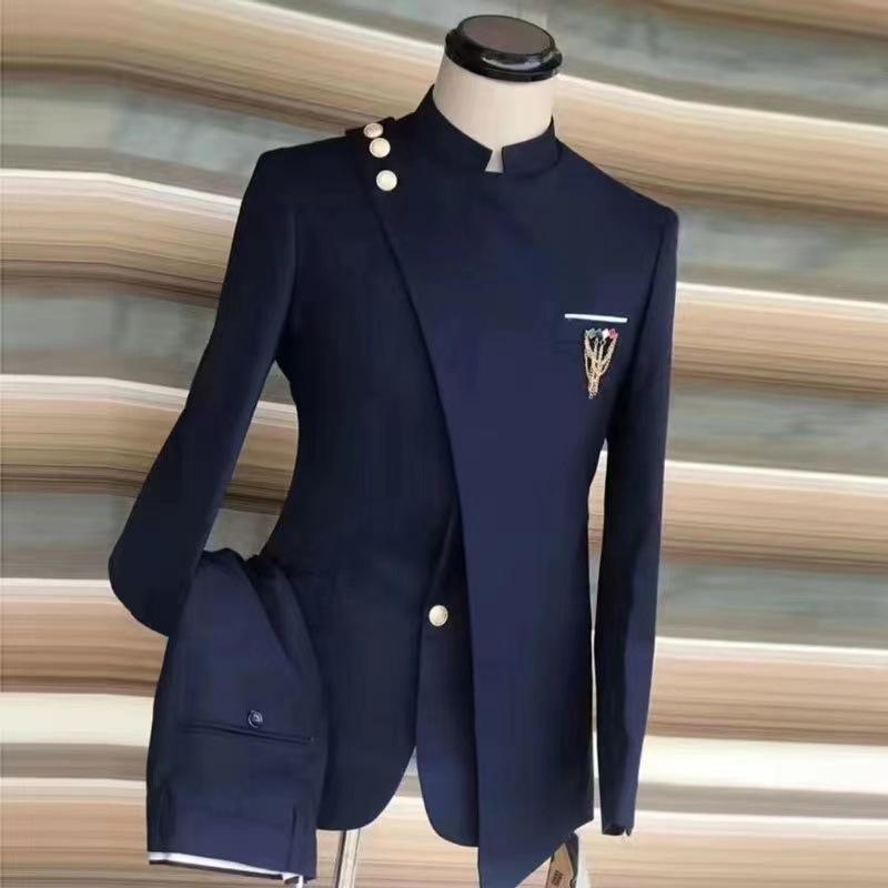 背広 メンズ 礼服 立ち襟 照明ランプ色合い背広 セットアップ フォーマル 商行為  執務室 でき事 綿織物原料品 通年 オール時節 御前上等感 か細い填まる