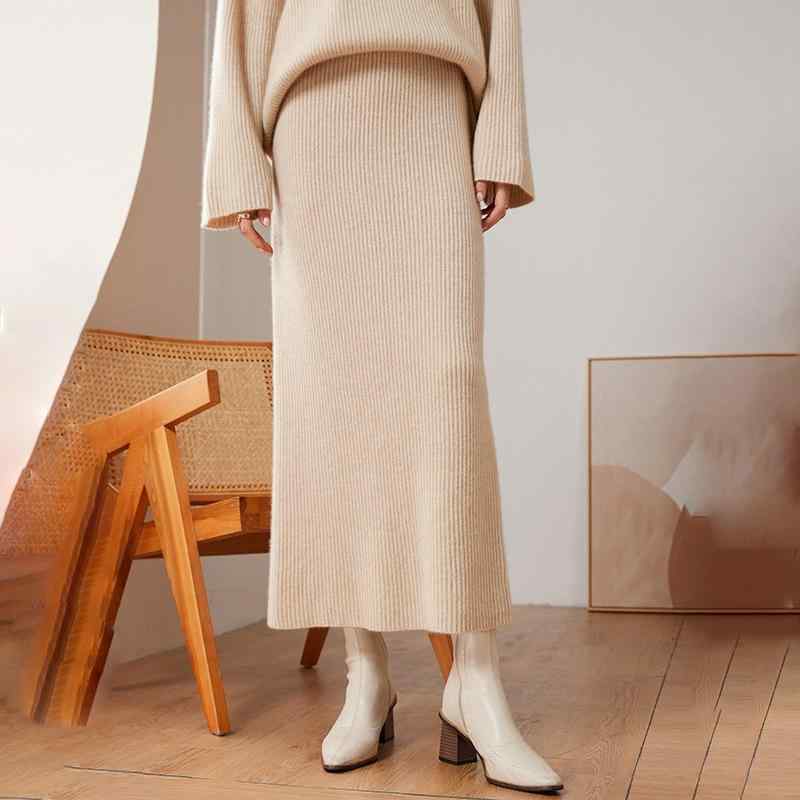 スカート レディース 女性用 カシミヤ100% 上質 リブニット Aライン ミモレ丈 フレア ロング 無地 スタイルアップ 着痩せ 伸縮性 上品 エレガント きれいめ 秋冬 デイリーユース オフィス カジュアル
