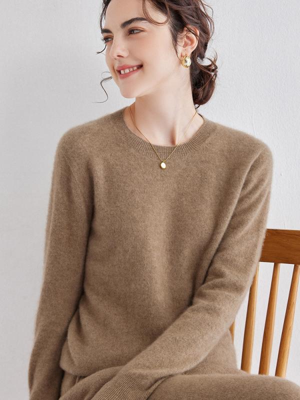 ニット レディース 女性用 カシミヤ クルーネック 丸首 長袖 プルオーバー セーター ゆったり ルーズシルエット きれいめ オフィス 通勤 上品 着回し 体型カバー 秋冬|花りぼん