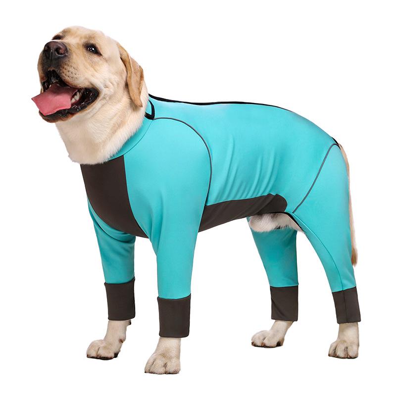 犬服 中型犬 大型犬 ラブラドール ゴールデンレトリバー 秋冬 暖かい 防寒 防水 撥水 関節保護 四脚ウェア オールインワン ポリエステル 散歩 アウトドア レッド ブルー グレー