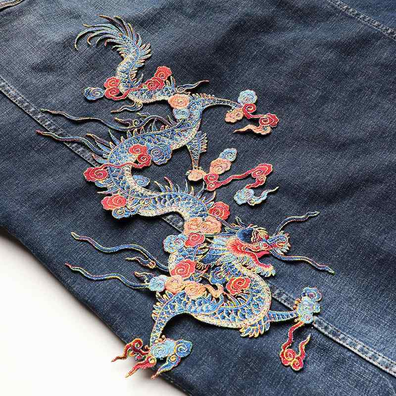 ワッペン 昇り龍 中国風 刺繍 パッチ アップリケ 漢服 民族衣装 装飾用 豪華 縫い付けタイプ 対称柄 衣類 小物 リメイク DIY ハンドメイド
