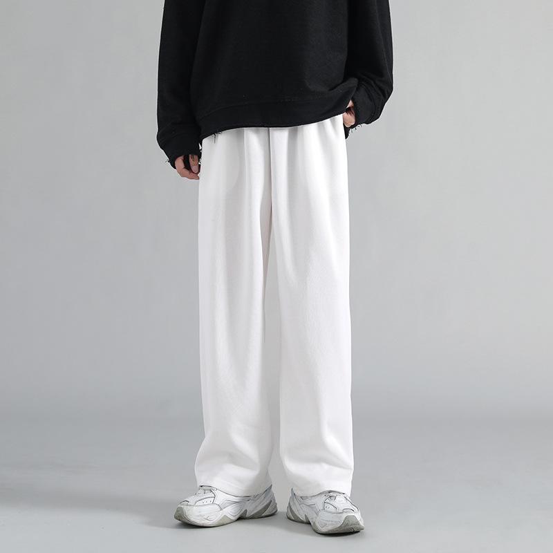 パンツ メンズ 冬物 ホワイト ゆったり オーバーサイズ ワイドストレートパンツ 高級感 ストリートファッション 日系 レトロ ヴィンテージ風 普段使い カジュアル ポリエステル